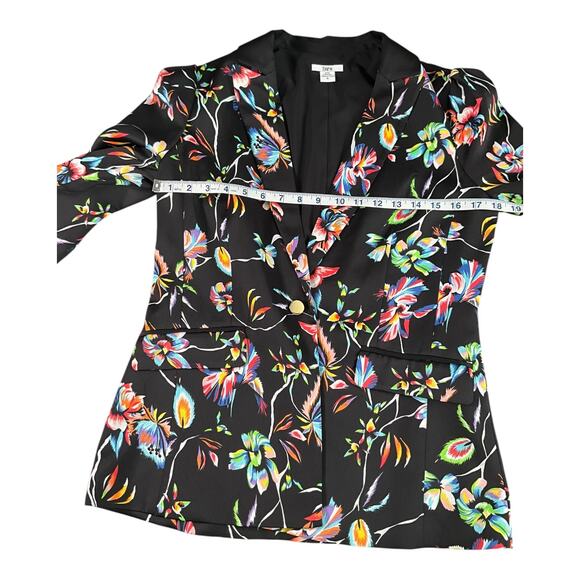 Bar III Black Floral Blazer Size 6 | One Button Silk Feel Statement Jacket - Picture 8 of 10